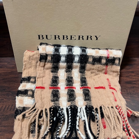Burberry Glitter Sparkly Nova Check Merino Wool Cashmere Knit Scarf Authentic - Picture 3 of 7